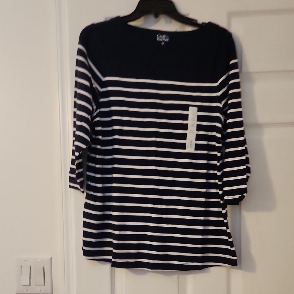 NWT Croft & Barrow Boxy Blue and White 3/4 Sleeve Blouse